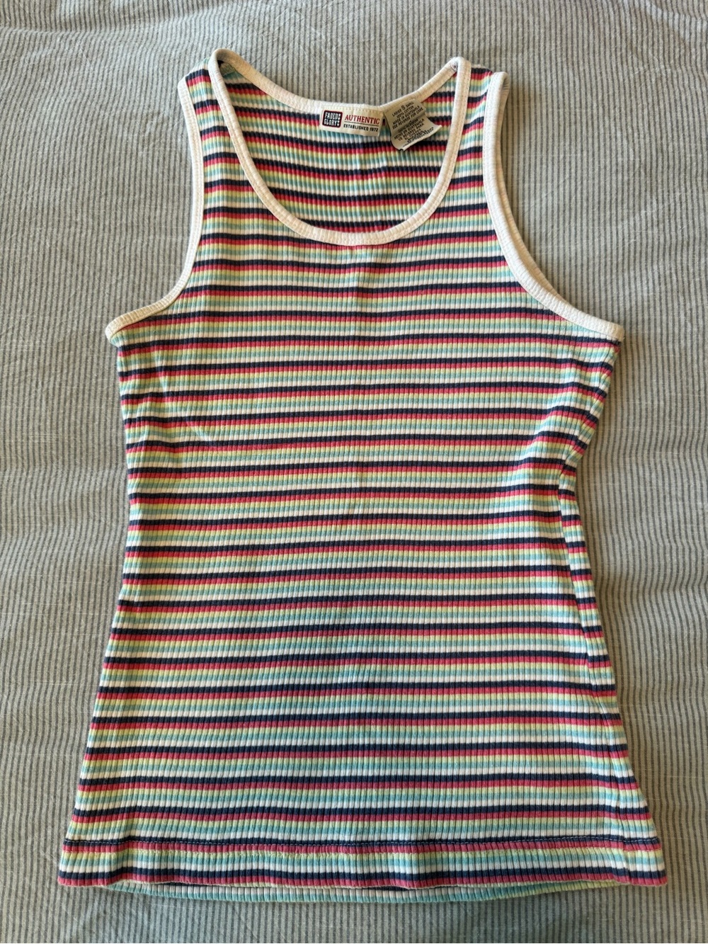 Vintage Faded Glory Multi-Color Striped Ribbed Tank Top